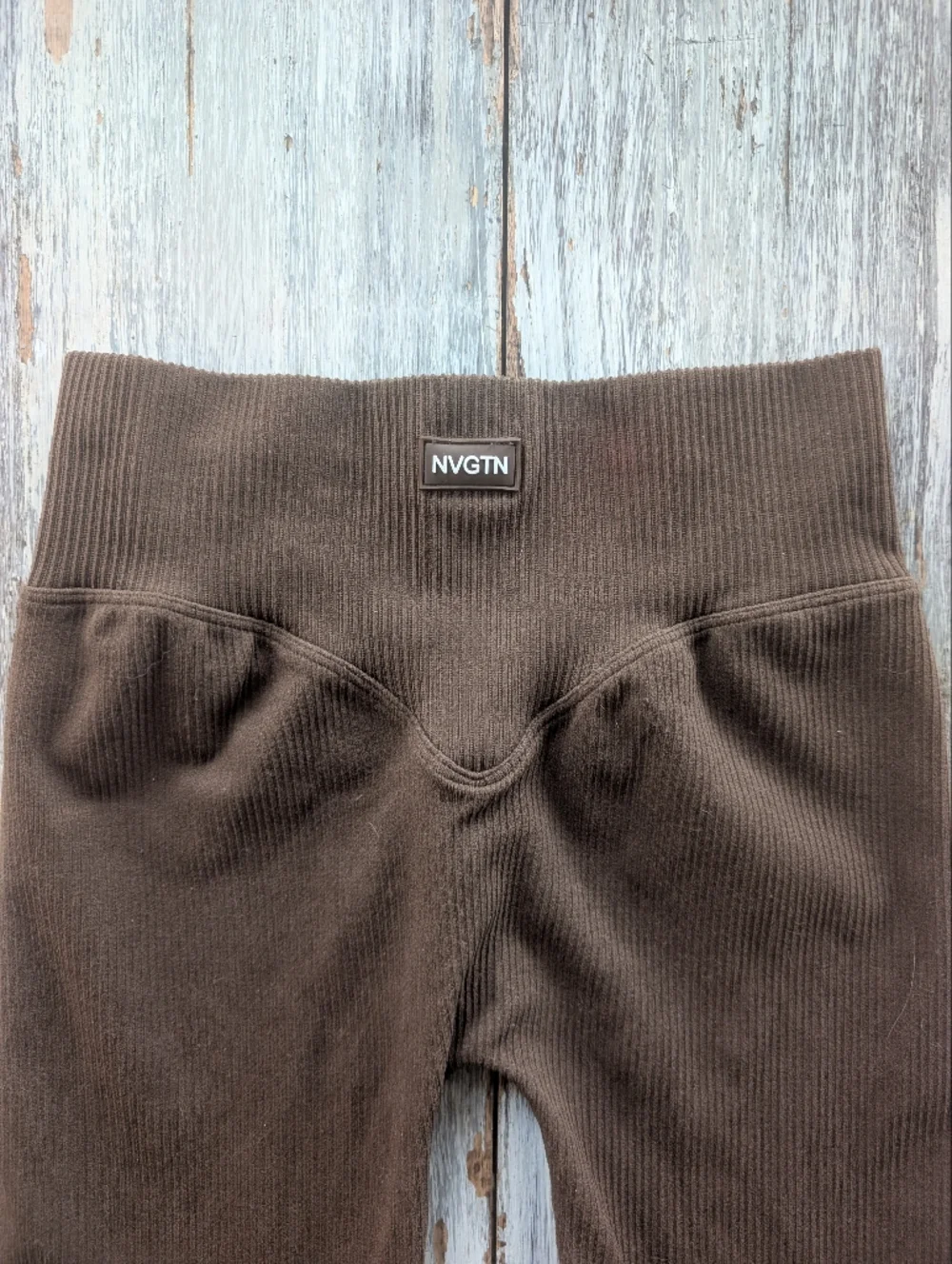 NVGTN Harmony Ribbed Seamless Flare Leggings Brown Women's XS - Picture 6 of 8